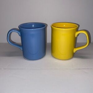 English Ironstone Tableware (EIT Coffee Mugs In Blue And Yellow